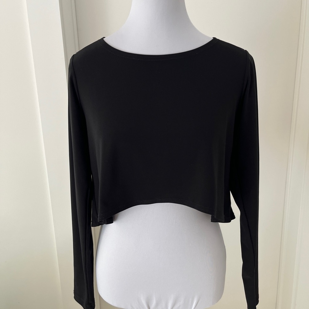 SYMPLI Black Short High Low Crop Top Overshirt Long Sleeves Travel Versatile